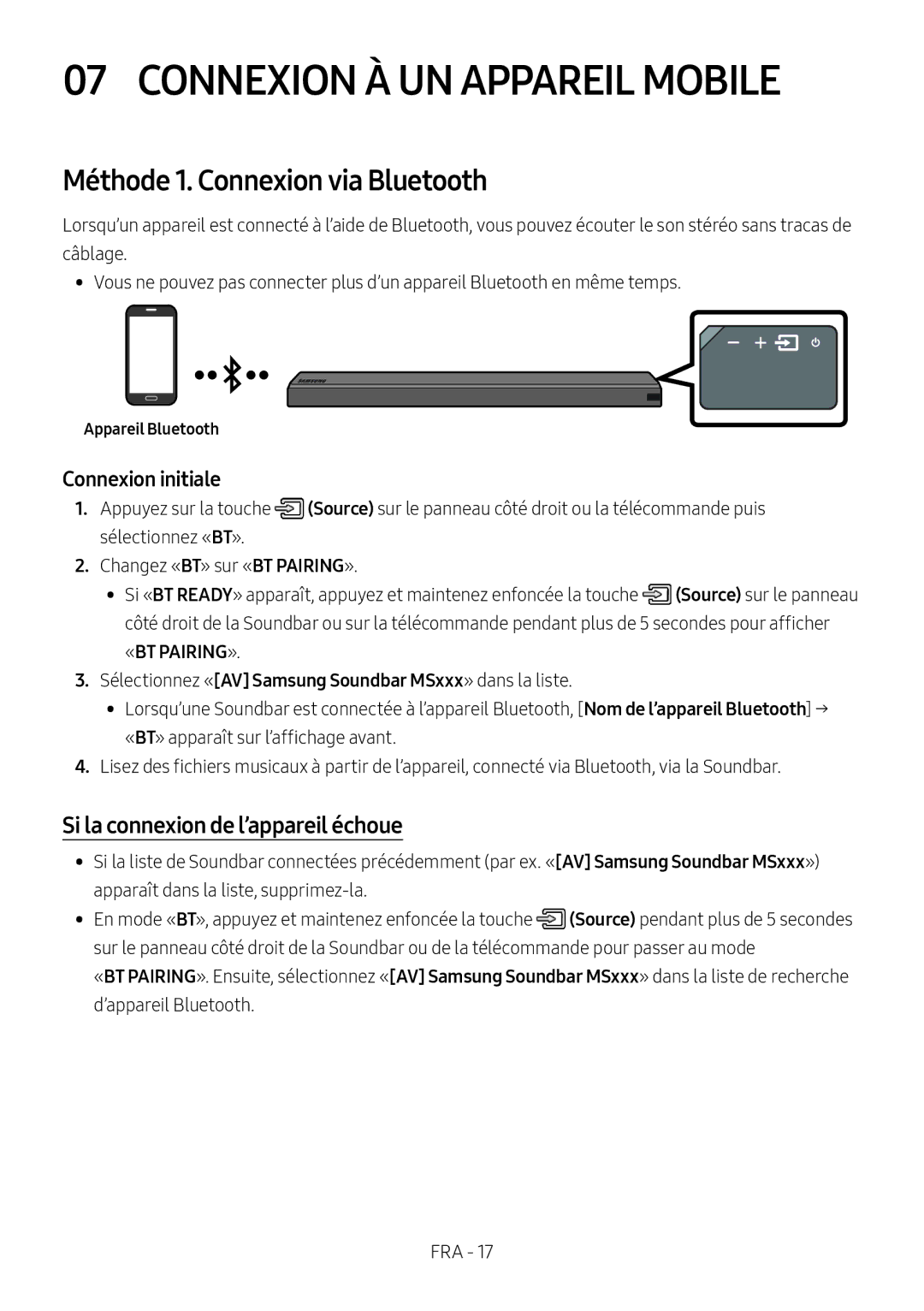 Samsung HW-MS550/ZG, HW-MS550/EN Connexion À UN Appareil Mobile, Méthode 1. Connexion via Bluetooth, Appareil Bluetooth 