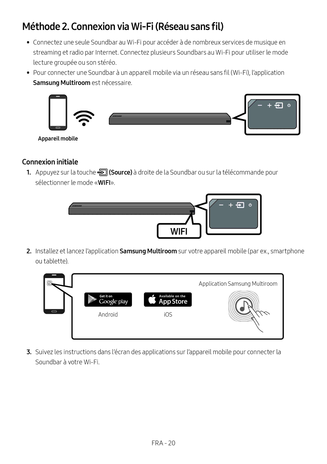 Samsung HW-MS550/EN, HW-MS550/ZG manual Méthode 2. Connexion via Wi-Fi Réseau sans fil, Appareil mobile 