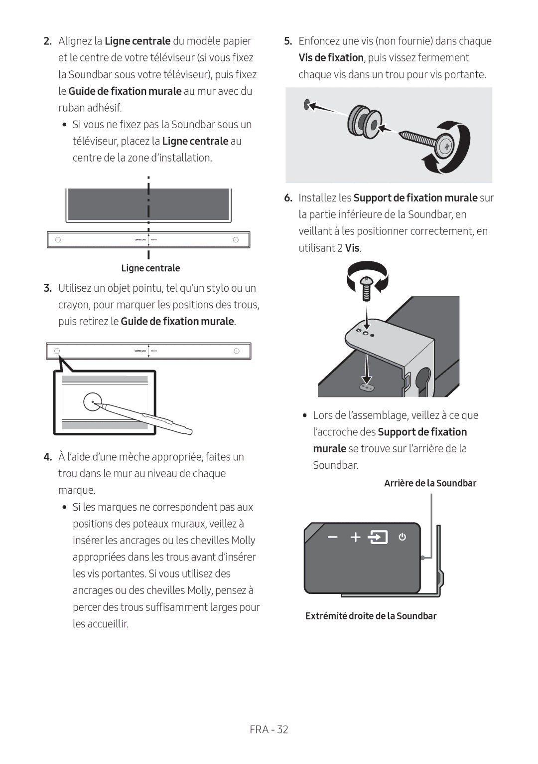 Samsung HW-MS550/EN, HW-MS550/ZG manual Arrière de la Soundbar Extrémité droite de la Soundbar 