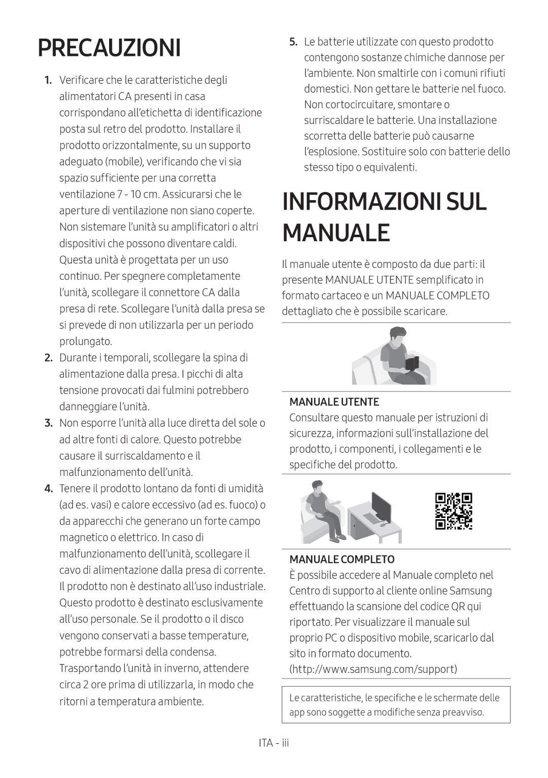 Samsung HW-MS550/EN, HW-MS550/ZG manual Precauzioni, Informazioni SUL Manuale, Manuale Utente, Manuale Completo 