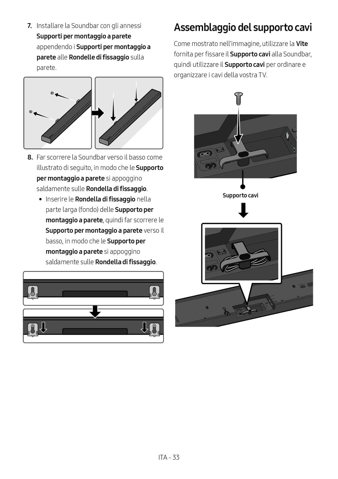 Samsung HW-MS550/EN, HW-MS550/ZG manual Assemblaggio del supporto cavi, Supporto cavi 