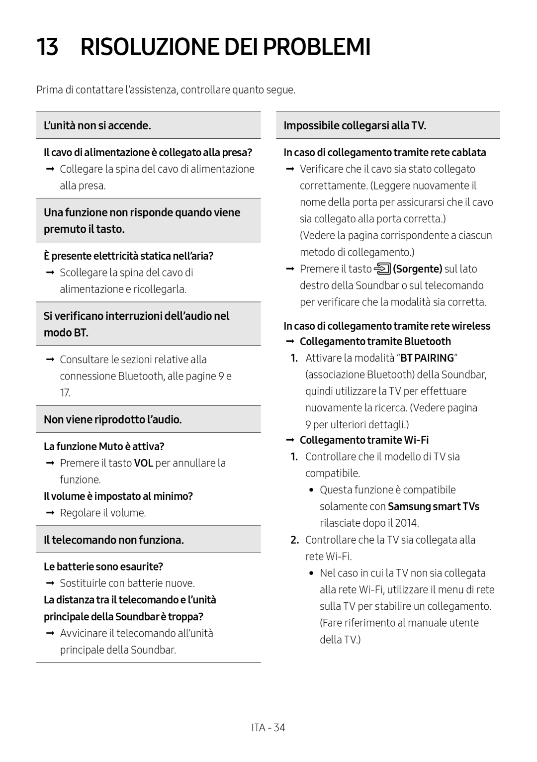 Samsung HW-MS550/ZG, HW-MS550/EN manual Risoluzione DEI Problemi 