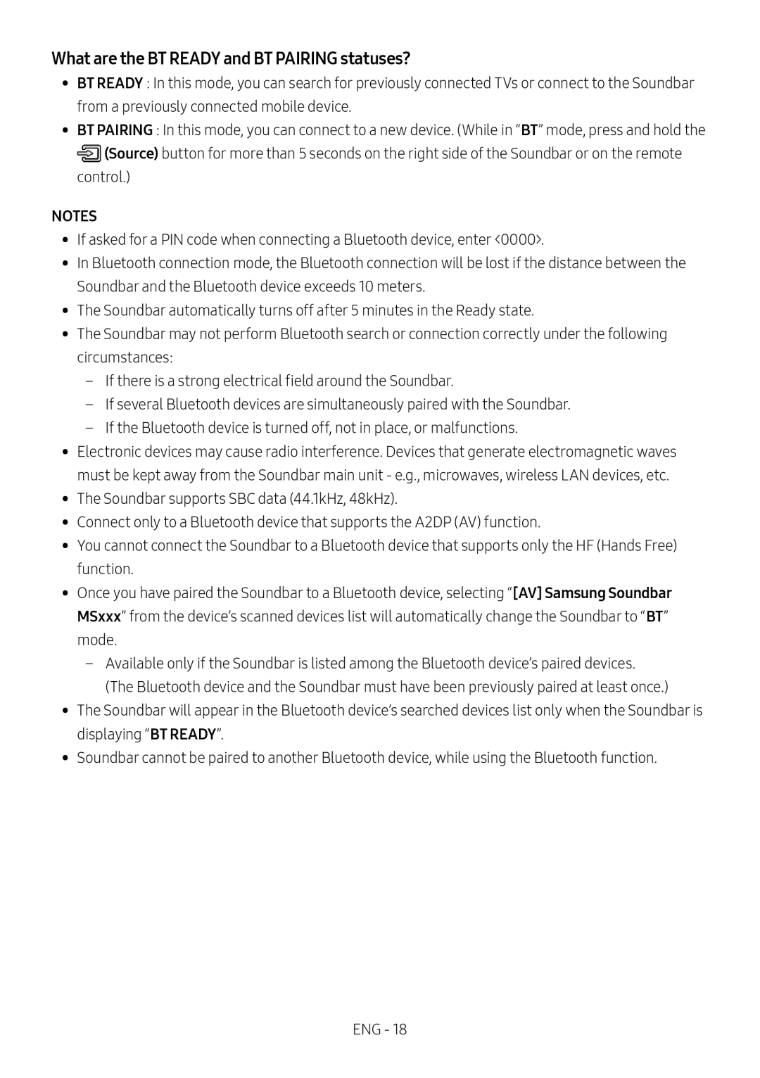 Samsung HW-MS550/EN, HW-MS550/ZG manual What are the BT Ready and BT Pairing statuses? 