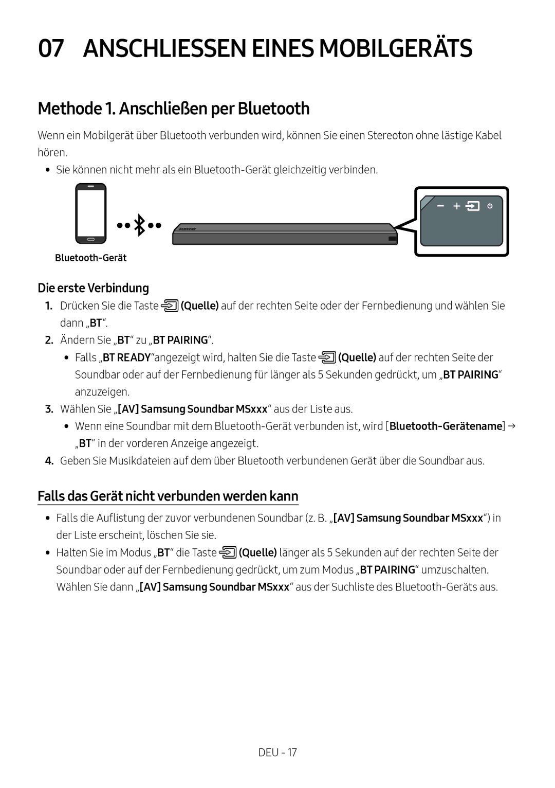 Samsung HW-MS550/EN, HW-MS550/ZG Anschliessen Eines Mobilgeräts, Methode 1. Anschließen per Bluetooth, Bluetooth-Gerät 