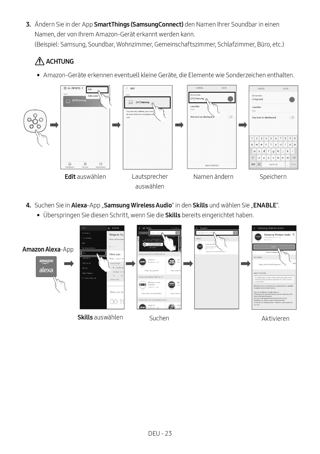 Samsung HW-MS550/EN, HW-MS550/ZG manual Amazon Alexa-App, Auswählen 