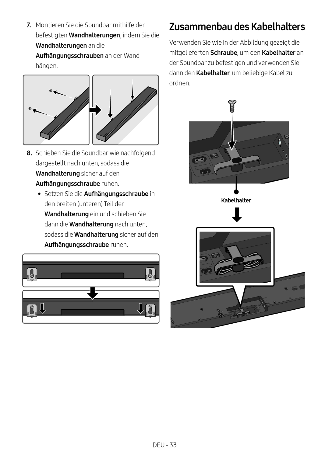 Samsung HW-MS550/EN, HW-MS550/ZG manual Zusammenbau des Kabelhalters 