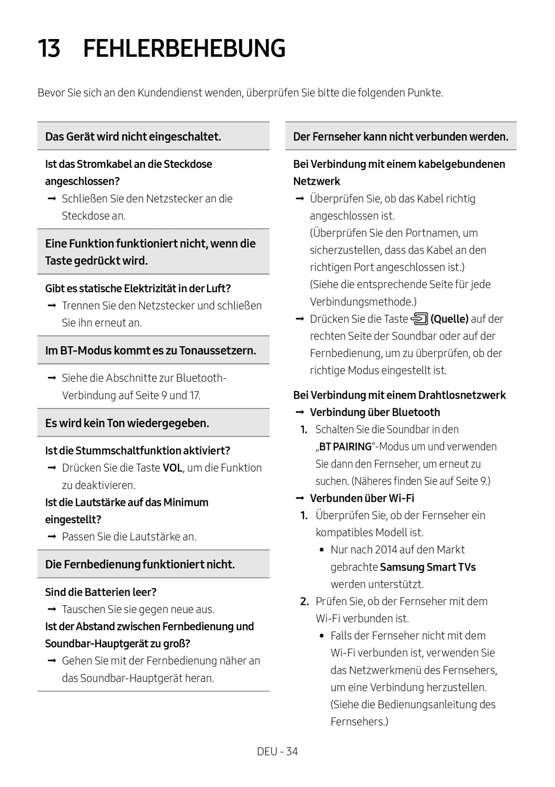 Samsung HW-MS550/ZG, HW-MS550/EN manual Fehlerbehebung 