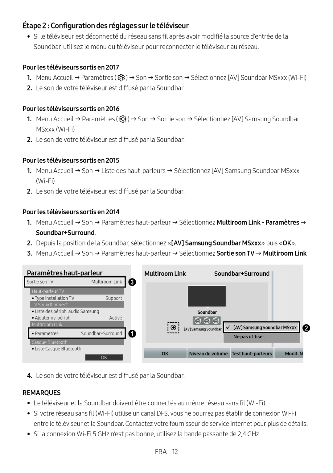 Samsung HW-MS550/EN, HW-MS550/ZG manual Étape 2 Configuration des réglages sur le téléviseur, Pour les téléviseurs sortis en 