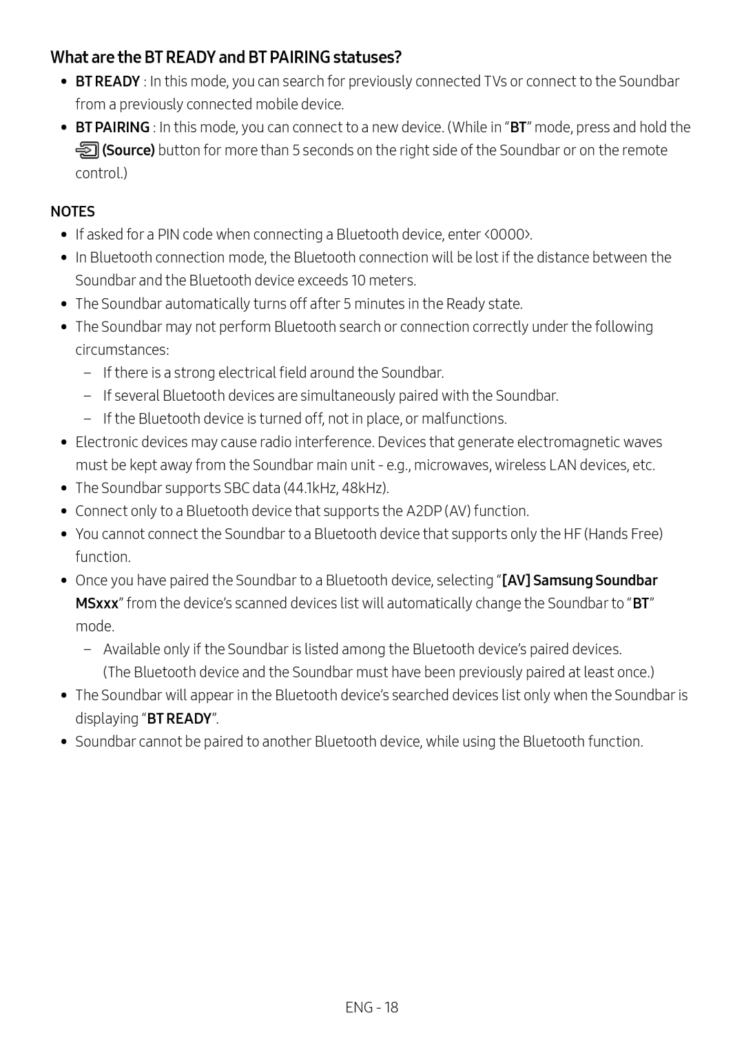 Samsung HW-MS550/SQ manual What are the BT Ready and BT Pairing statuses? 