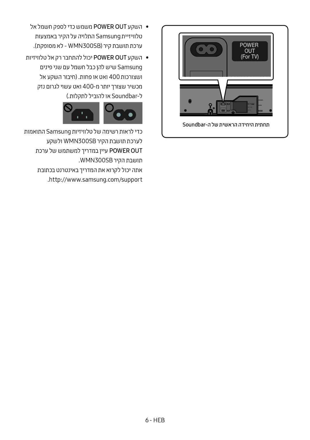 Samsung HW-MS550/SQ manual תקפוסמ אל WMN300SB ריק תבשות תכרע, Soundbar-ה לש תישארה הדיחיה תיתחת 