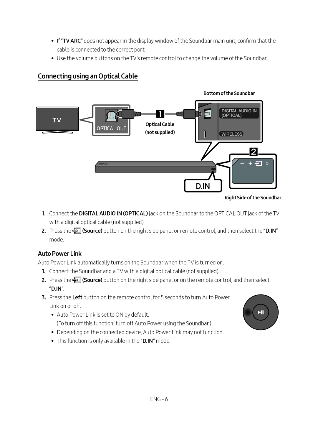 Samsung HW-MS550/SQ manual Connecting using an Optical Cable, Auto Power Link, Right Side of the Soundbar 