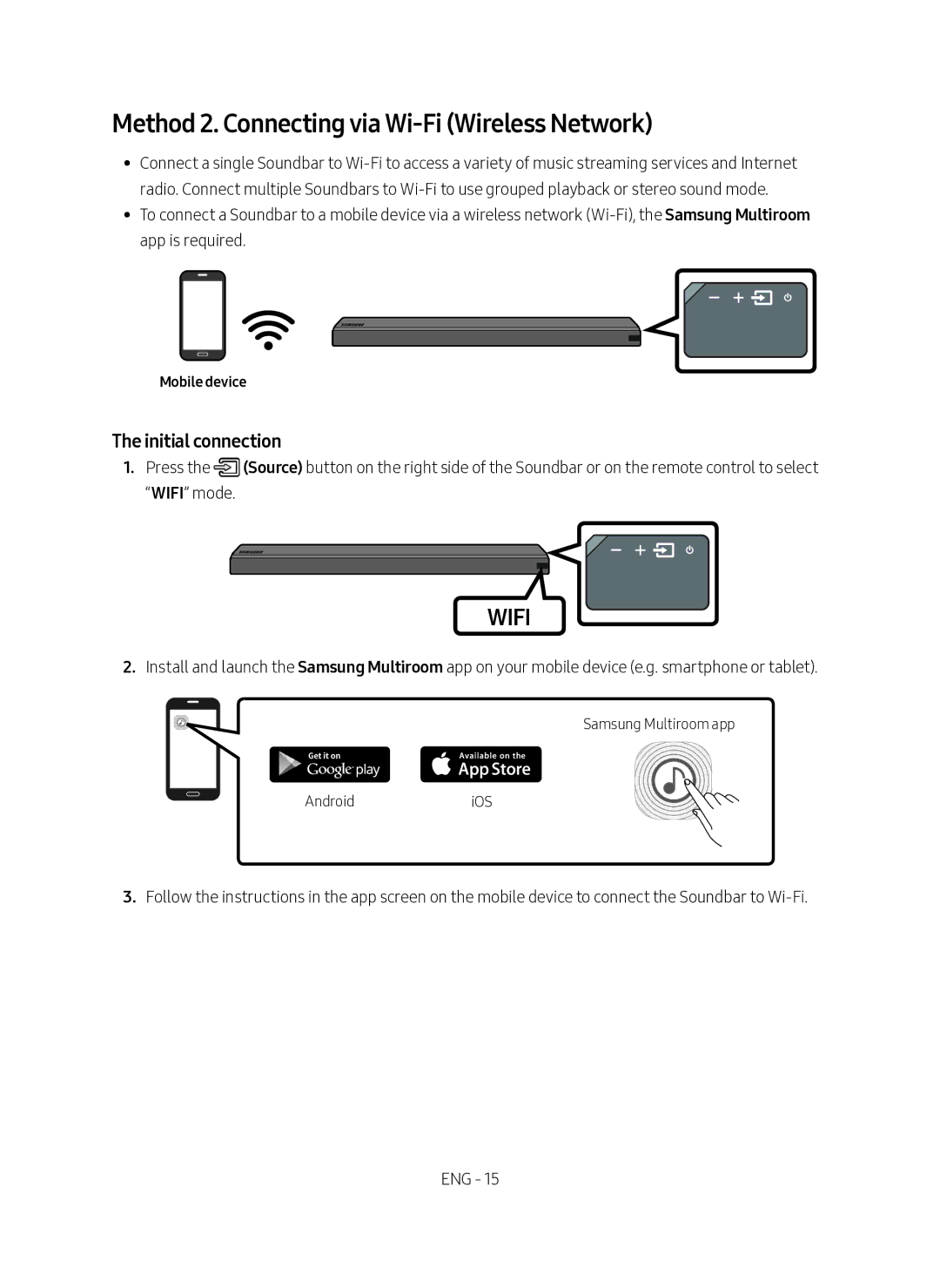 Samsung HW-MS550/SQ manual Method 2. Connecting via Wi-Fi Wireless Network, Mobile device 