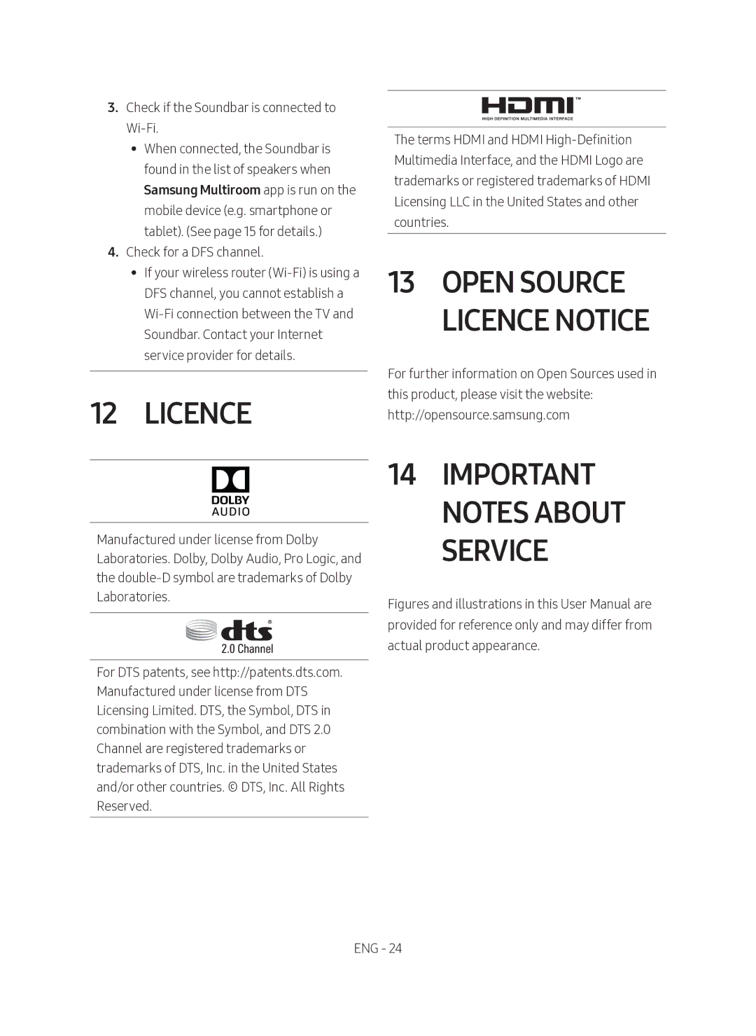 Samsung HW-MS550/SQ manual Open Source Licence Notice, Important Notes About Service 