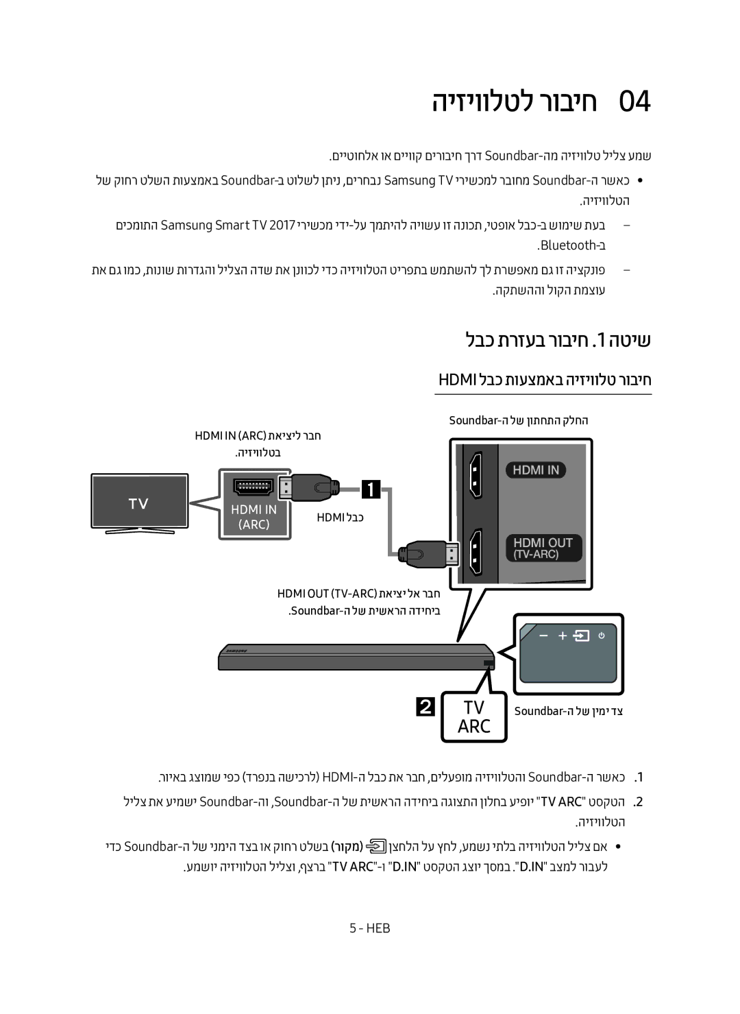 Samsung HW-MS550/SQ manual היזיוולטל רוביח0, לבכ תרזעב רוביח .1 הטיש, Hdmi לבכ תועצמאב היזיוולט רוביח, Bluetooth-ב 