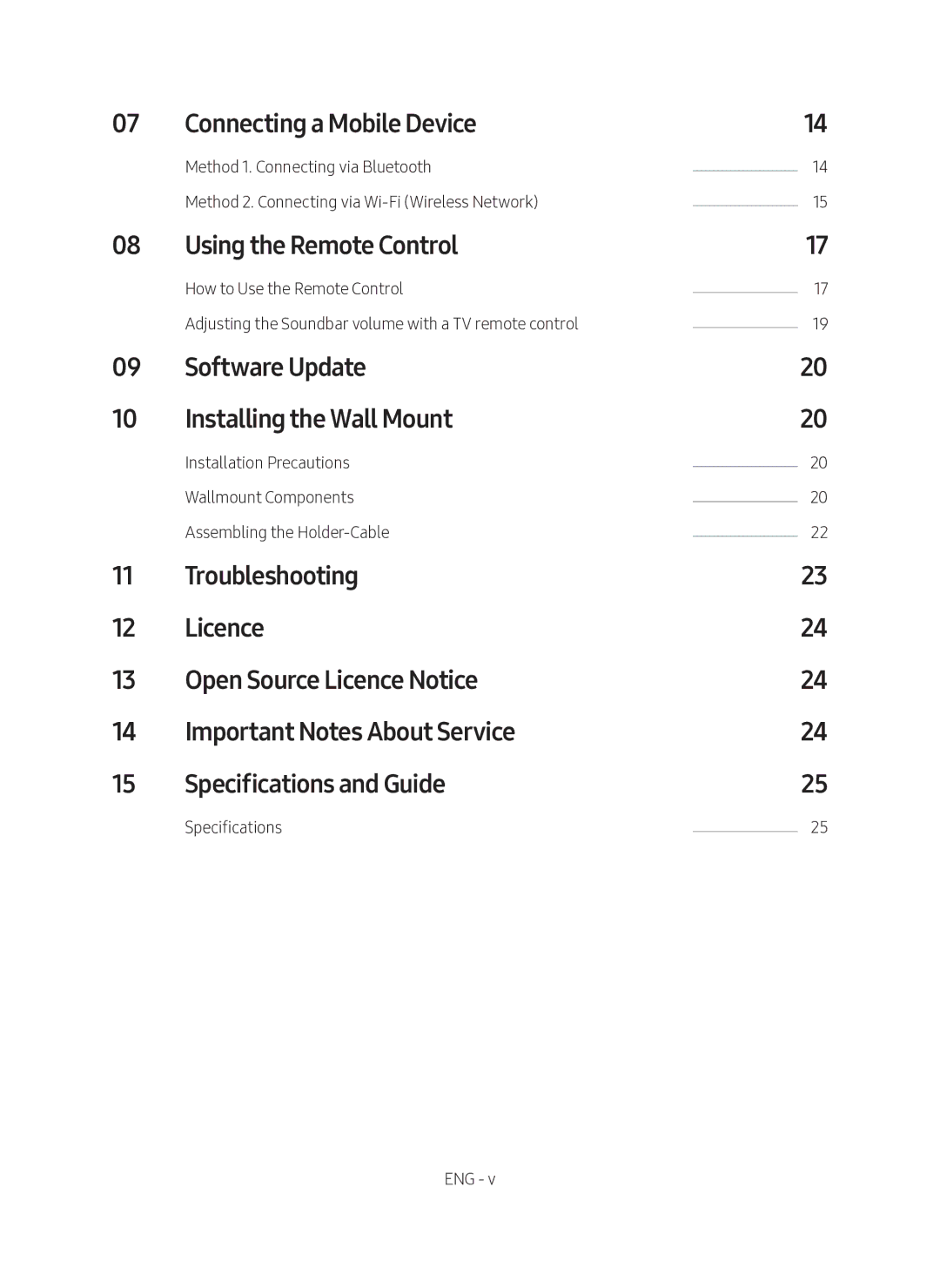 Samsung HW-MS550/SQ manual Connecting a Mobile Device, Using the Remote Control, Software Update Installing the Wall Mount 