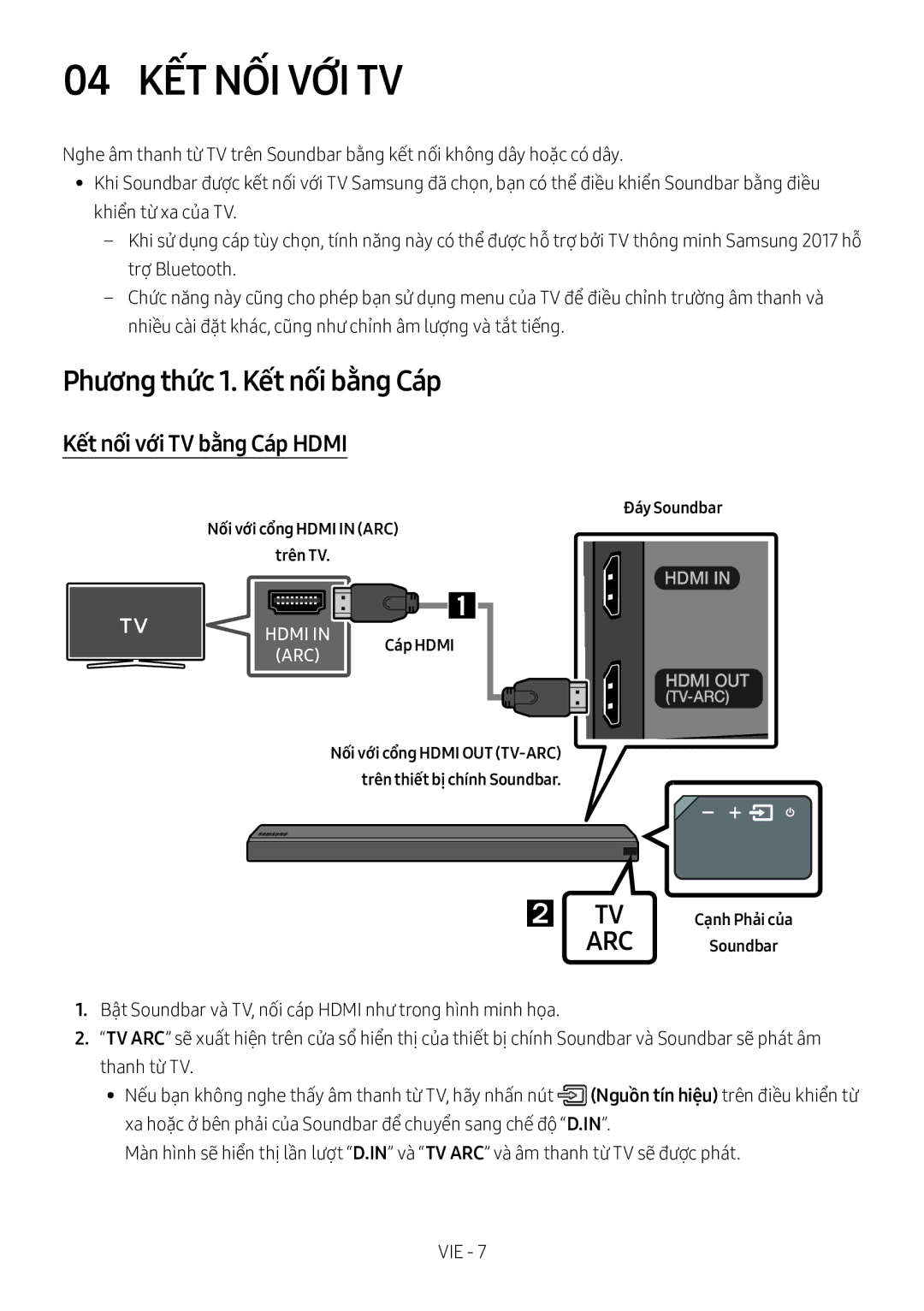 Samsung HW-MS550/XV manual 04 KẾT NỐI VỚI TV, Phương thức 1. Kết nối bằng Cáp, Kết nối với TV bằng Cáp Hdmi 