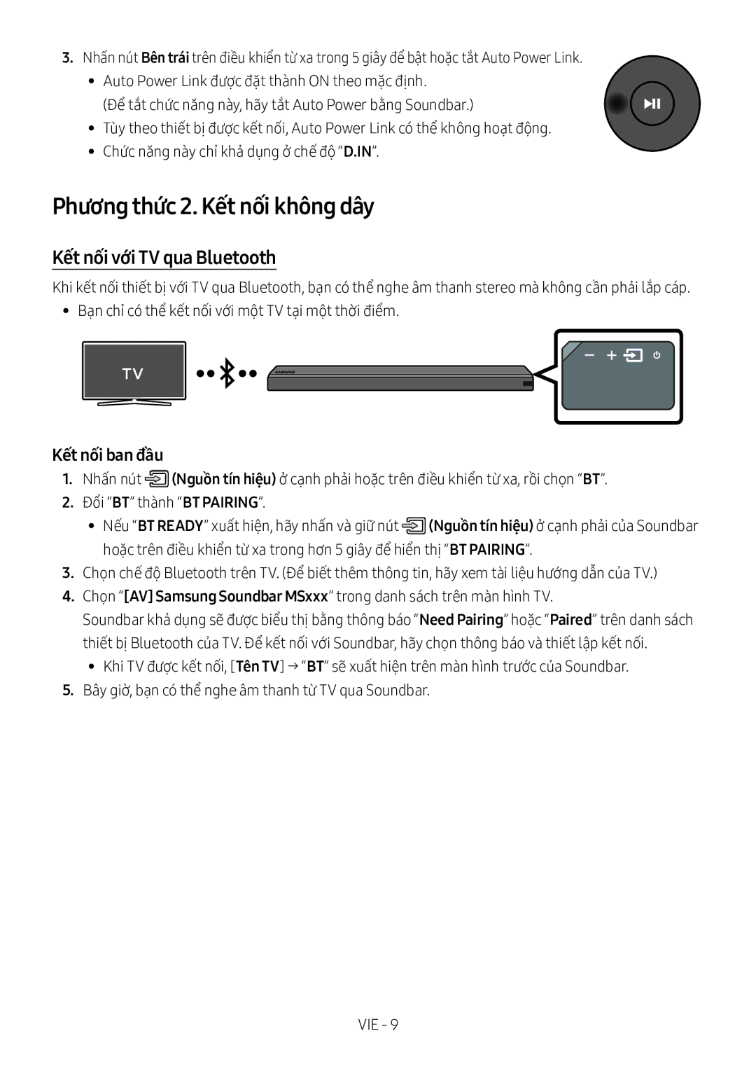 Samsung HW-MS550/XV manual Phương thức 2. Kết nối không dây, Kết nối với TV qua Bluetooth, Kết nối ban đầu 