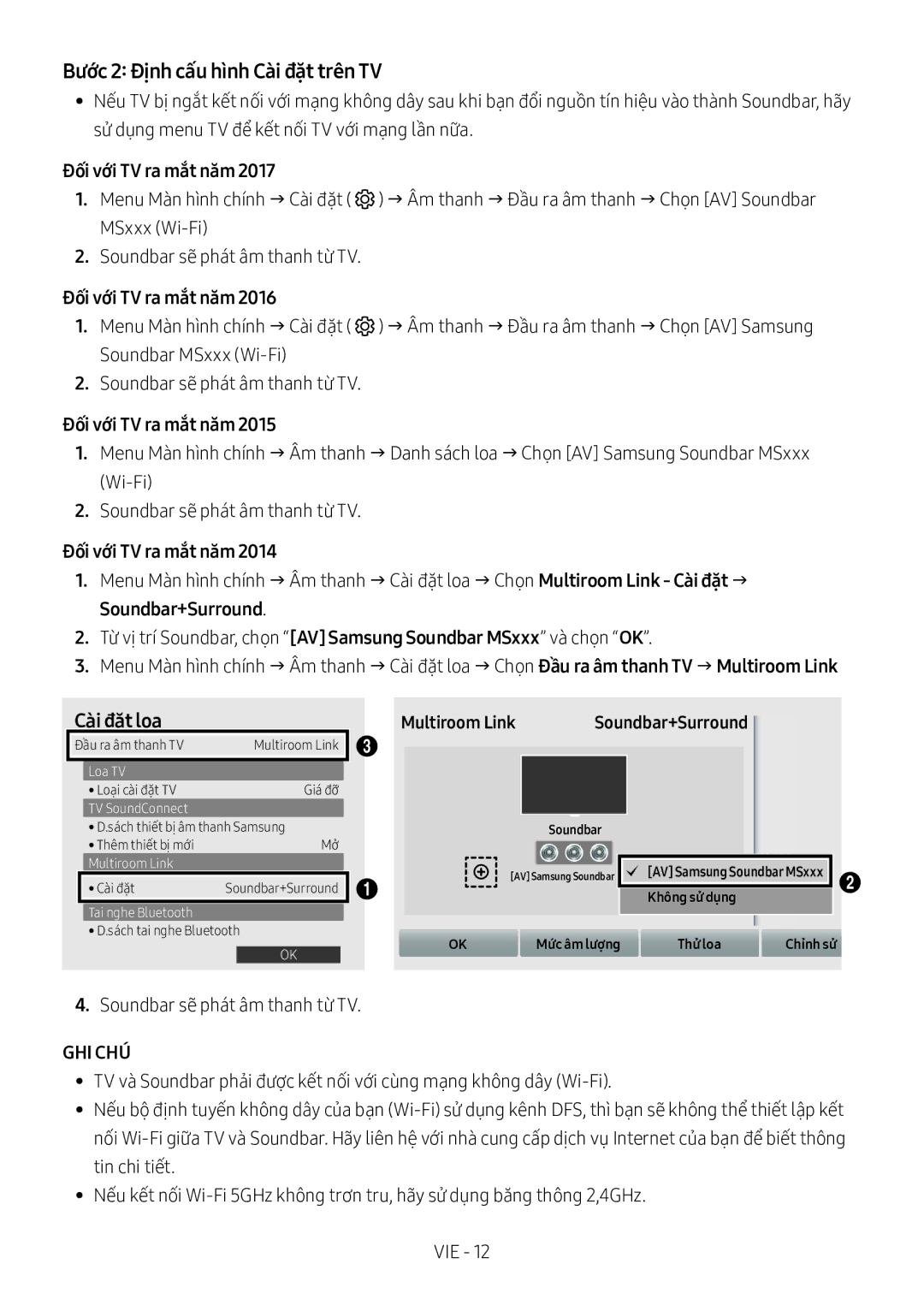 Samsung HW-MS550/XV manual Bước 2 Định cấ́u hình Cài đặt trên TV, Đối với TV ra mắt năm 