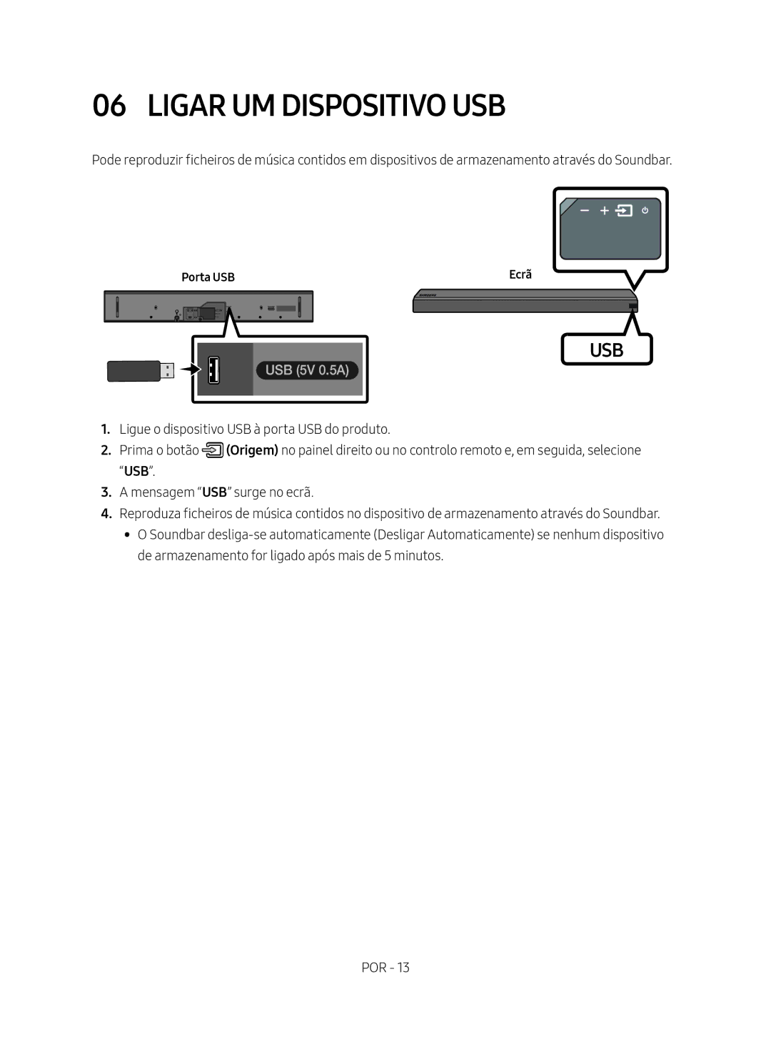 Samsung HW-MS550/ZF manual Ligar UM Dispositivo USB, Porta USB 