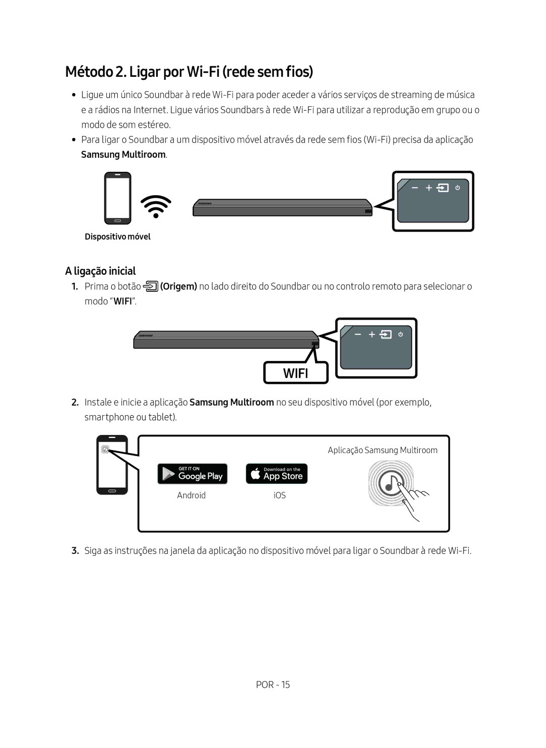 Samsung HW-MS550/ZF manual Método 2. Ligar por Wi-Fi rede sem fios, Dispositivo móvel 