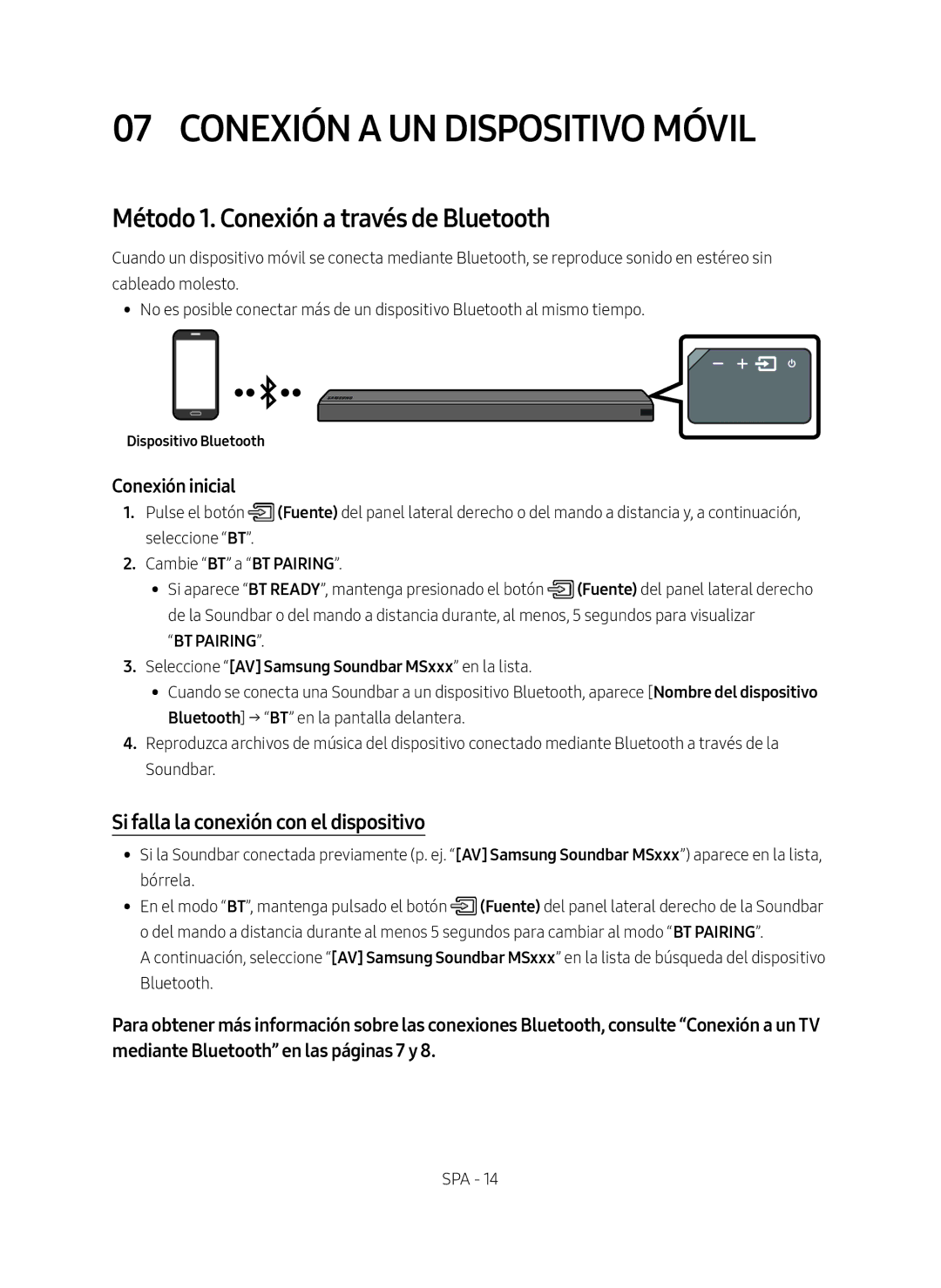 Samsung HW-MS550/ZF manual Conexión a UN Dispositivo Móvil, Método 1. Conexión a través de Bluetooth 