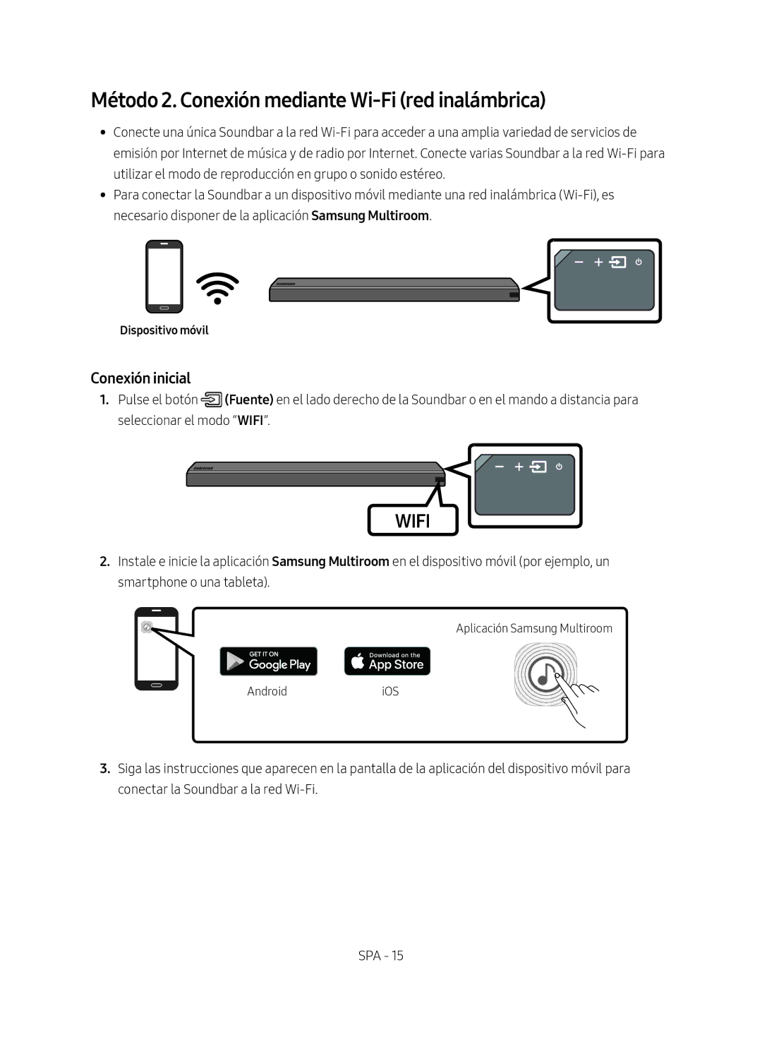 Samsung HW-MS550/ZF manual Método 2. Conexión mediante Wi-Fi red inalámbrica, Dispositivo móvil 