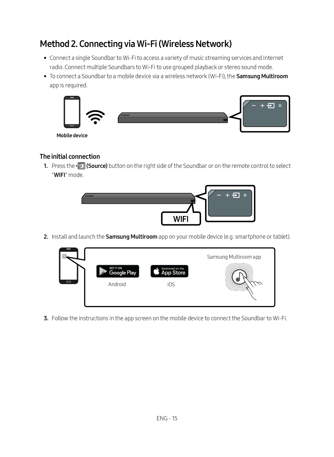 Samsung HW-MS550/ZF manual Method 2. Connecting via Wi-Fi Wireless Network, Mobile device 