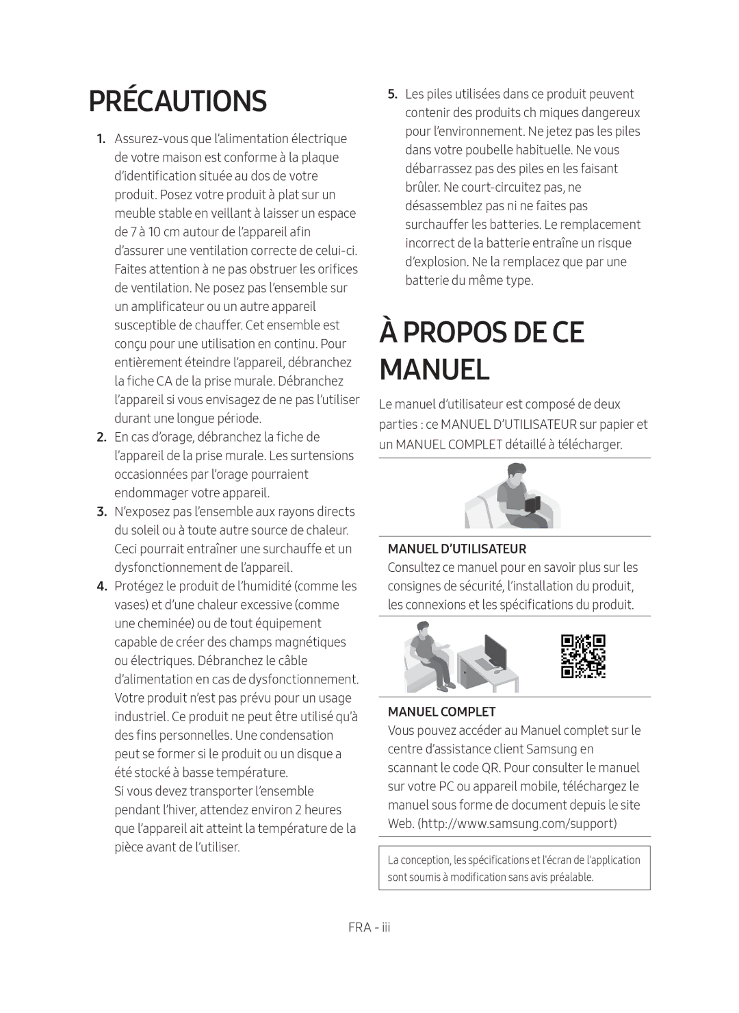 Samsung HW-MS550/ZF manual Précautions, Propos DE CE Manuel 