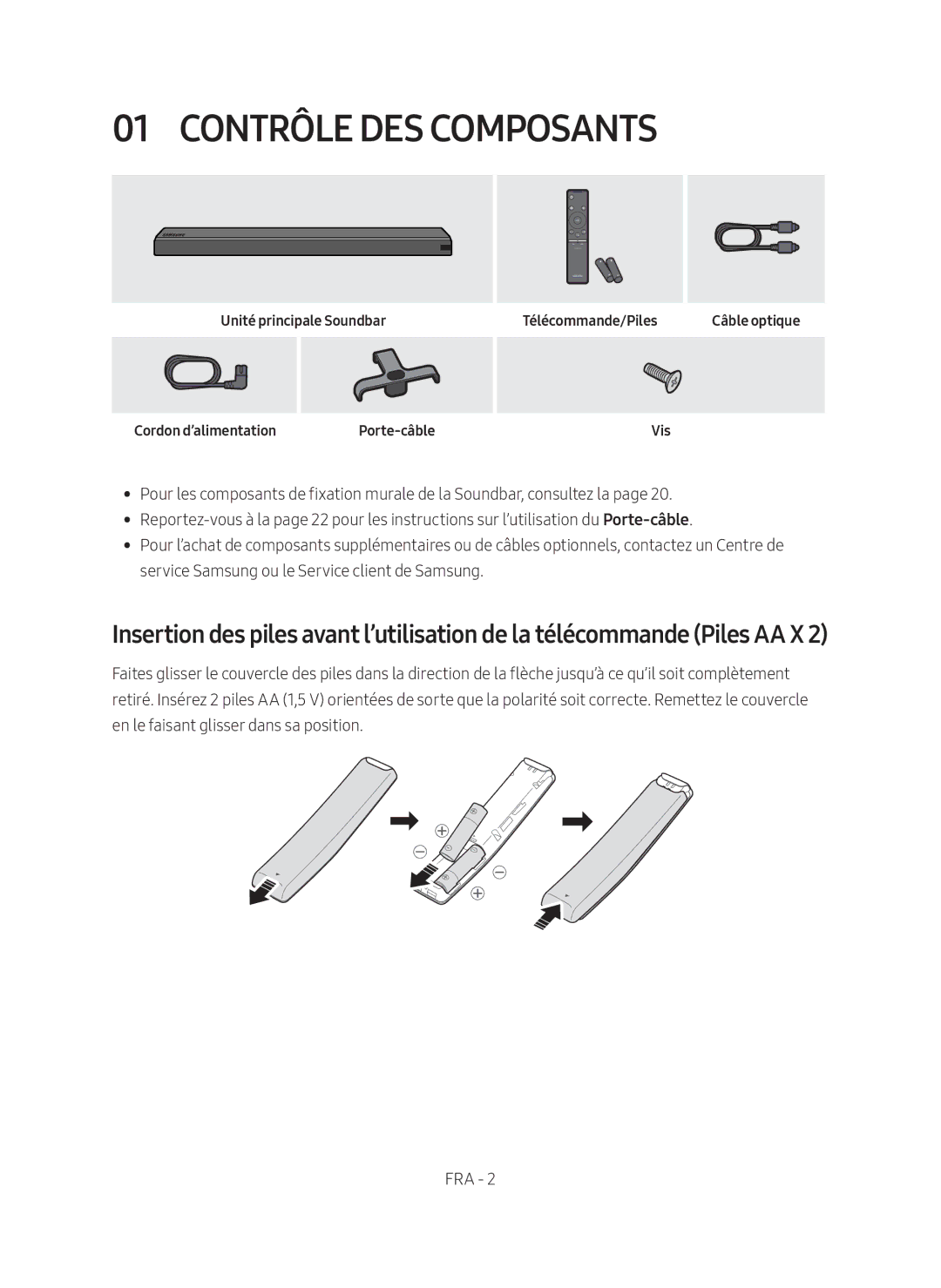 Samsung HW-MS550/ZF Contrôle DES Composants, Unité principale Soundbar Cordon d’alimentation, Télécommande/Piles, Vis 