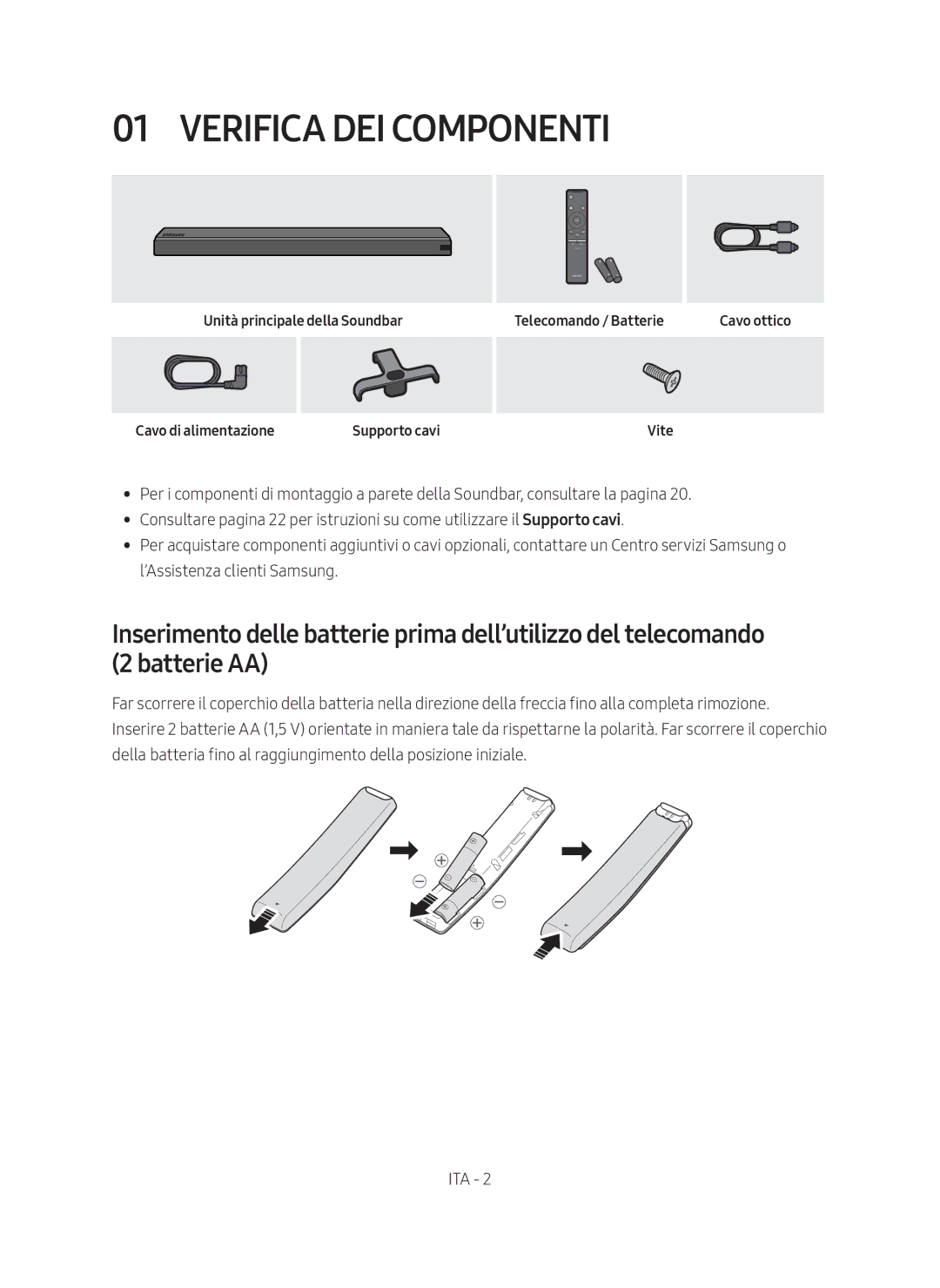 Samsung HW-MS550/ZF Verifica DEI Componenti, Unità principale della Soundbar Cavo di alimentazione, Telecomando / Batterie 