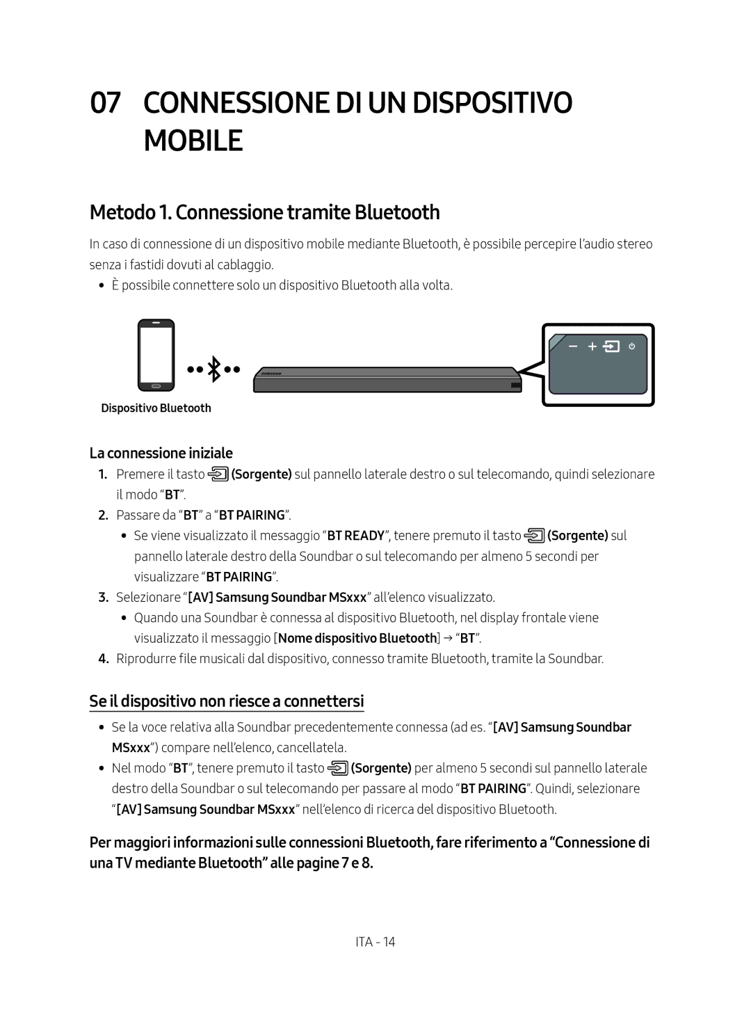 Samsung HW-MS550/ZF Connessione DI UN Dispositivo Mobile, Metodo 1. Connessione tramite Bluetooth, Dispositivo Bluetooth 