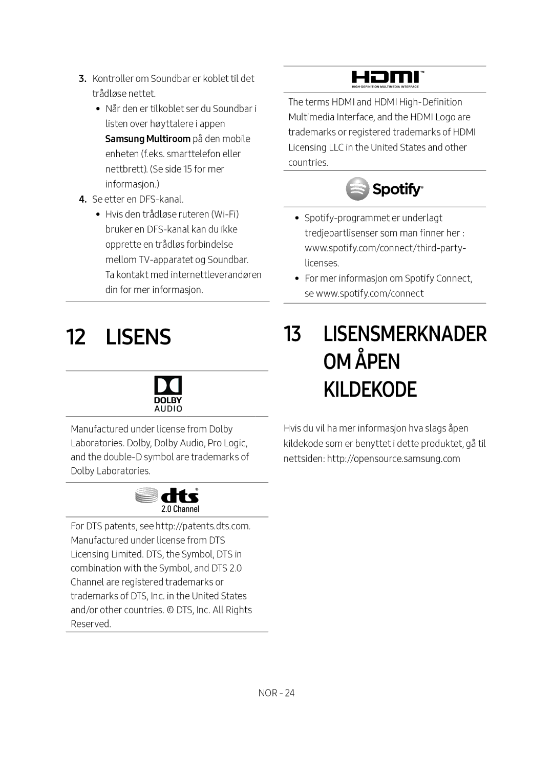 Samsung HW-MS560/XE manual Lisens, Om åpen, Kildekode 