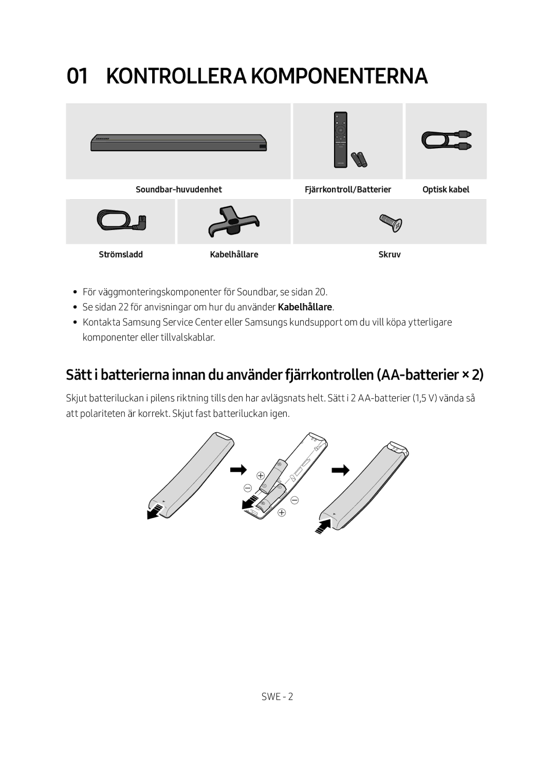 Samsung HW-MS560/XE manual Kontrollera komponenterna, Skruv 