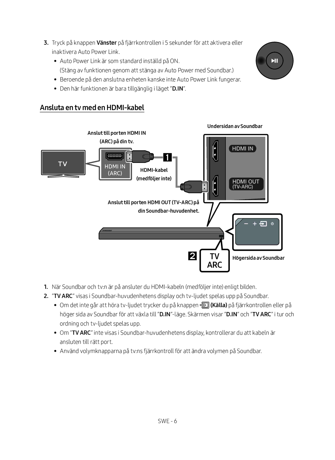 Samsung HW-MS560/XE manual Ansluta en tv med en HDMI-kabel, Anslut till porten Hdmi ARC på din tv, Undersidan av Soundbar 