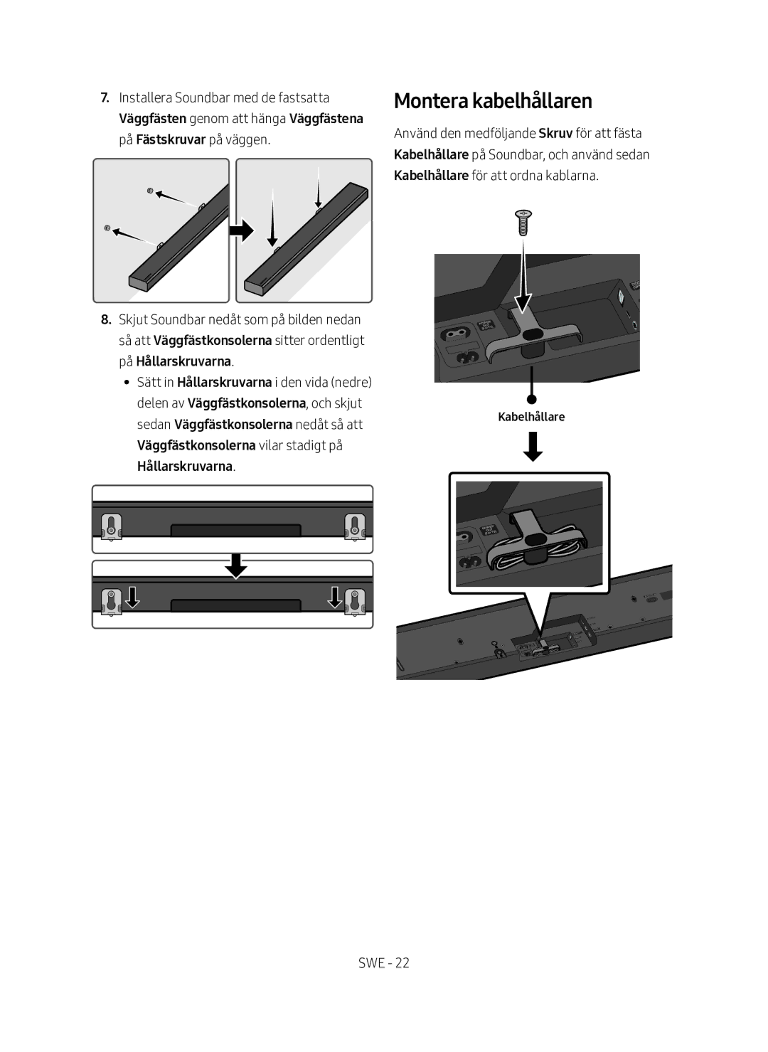 Samsung HW-MS560/XE manual Montera kabelhållaren, Kabelhållare 