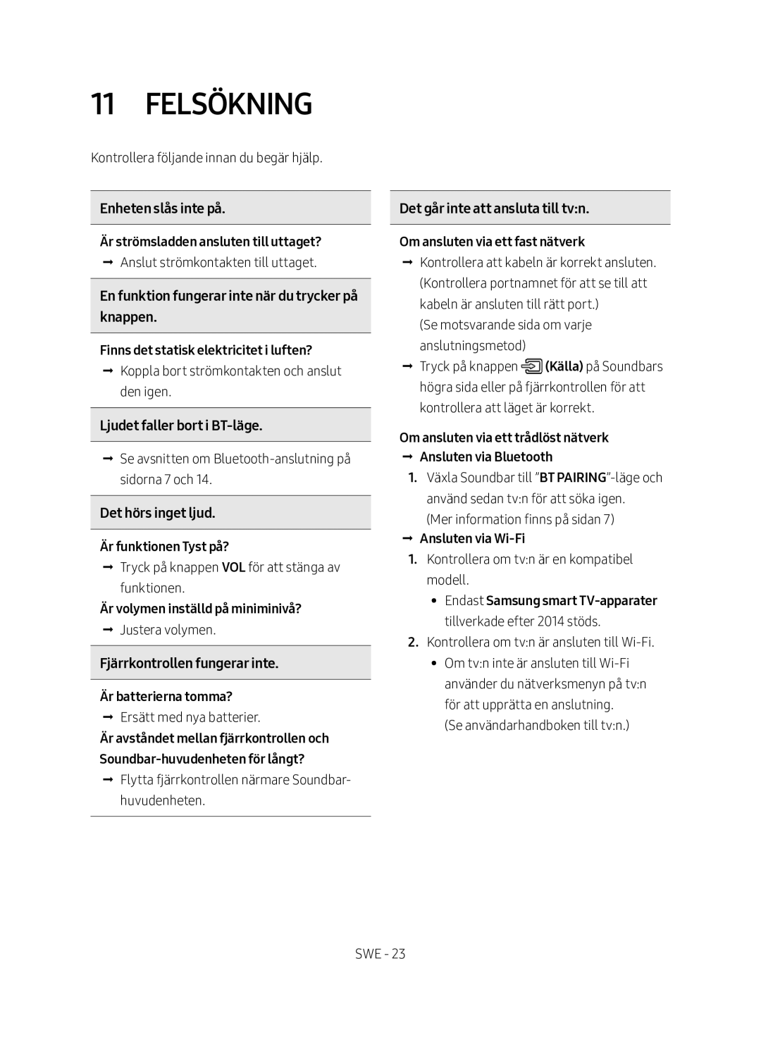 Samsung HW-MS560/XE manual Felsökning 