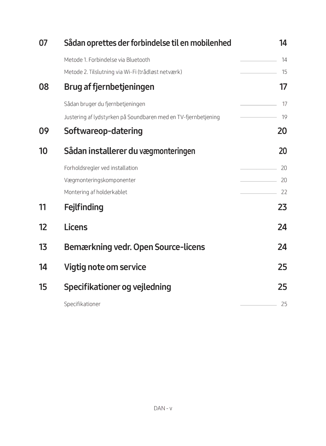 Samsung HW-MS560/XE Brug af fjernbetjeningen, Softwareop-datering Sådan installerer du vægmonteringen, Specifikationer 