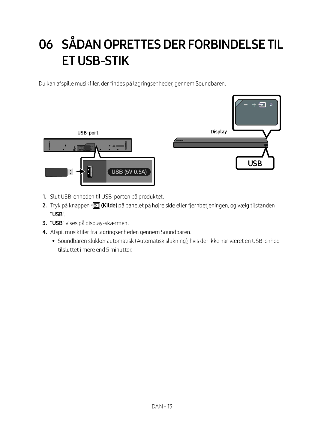 Samsung HW-MS560/XE manual 06 Sådan oprettes der forbindelse til et USB-stik, USB-port 