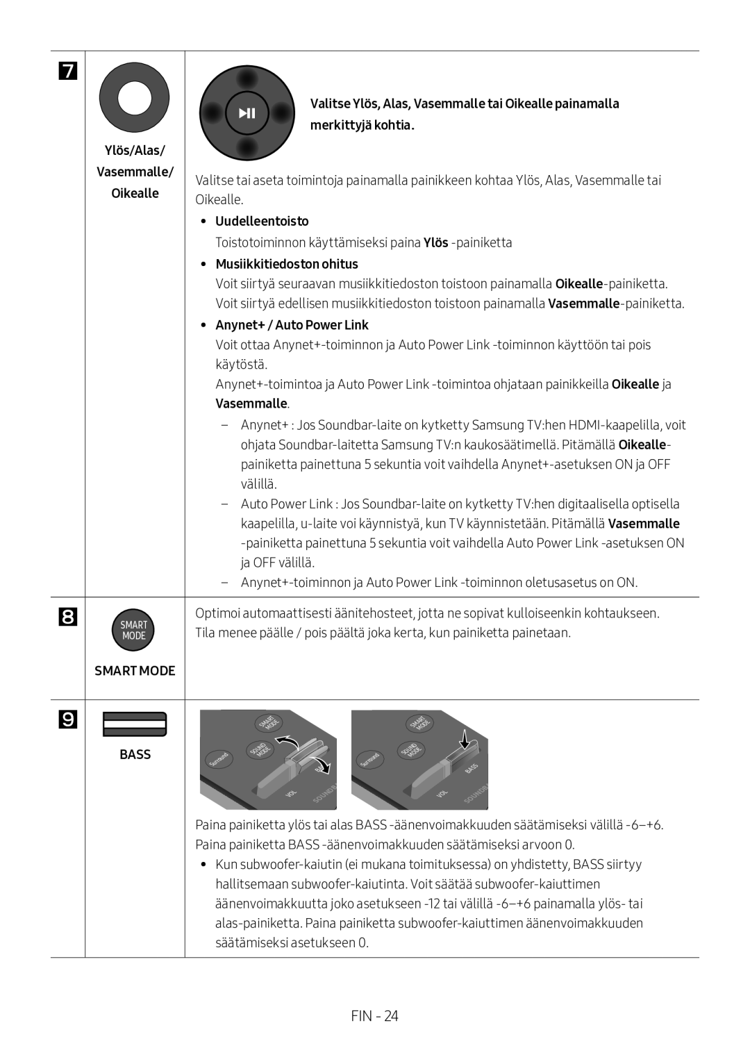 Samsung HW-MS560/XE Valitse Ylös, Alas, Vasemmalle tai Oikealle painamalla, Ylös/Alas Merkittyjä kohtia, Uudelleentoisto 