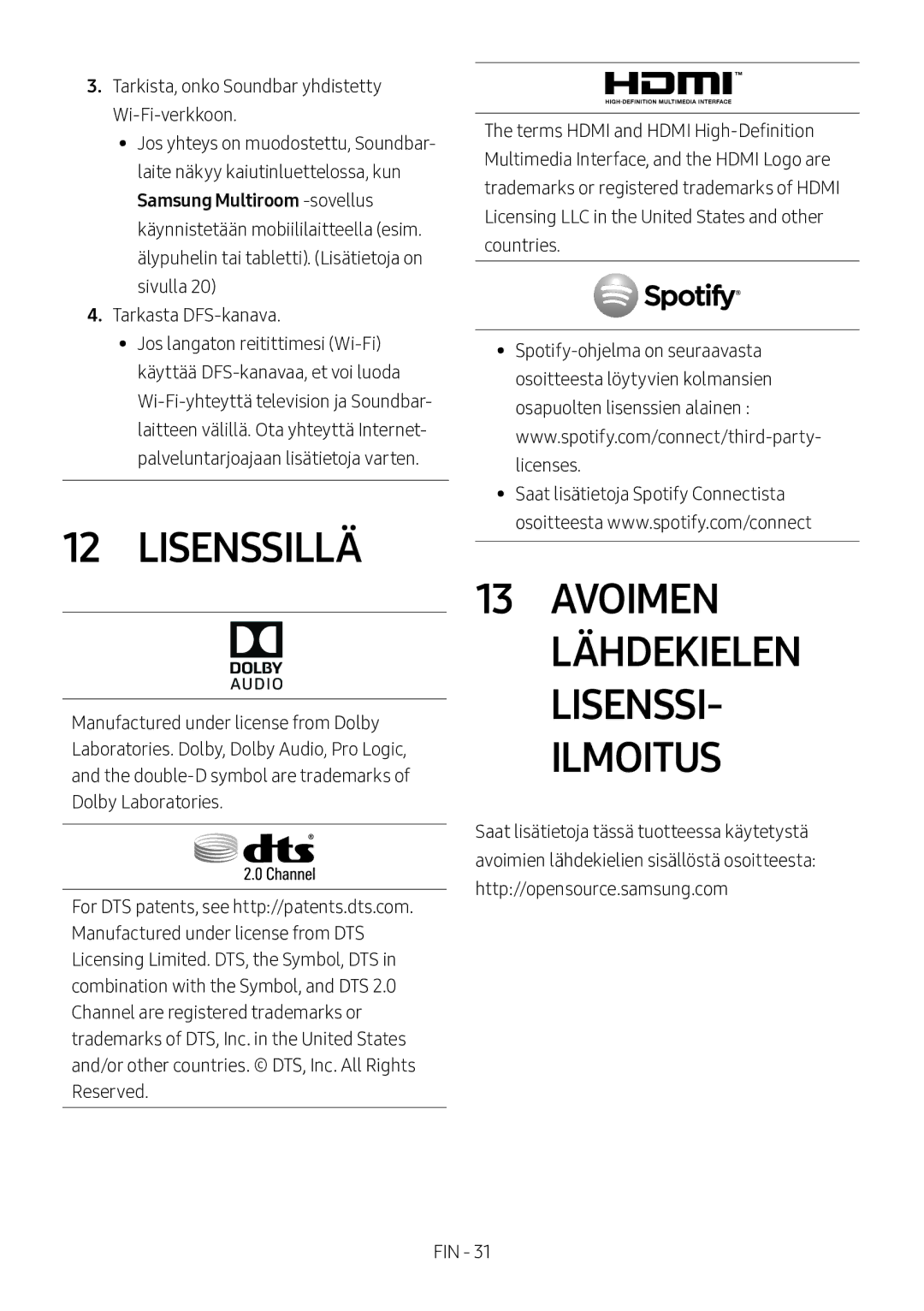 Samsung HW-MS560/XE manual Lisenssillä, Avoimen Lähdekielen LISENSSI- Ilmoitus 