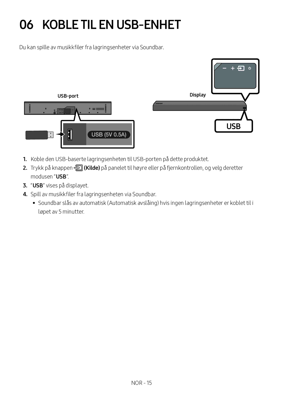 Samsung HW-MS560/XE manual Koble TIL EN USB-ENHET, USB-port 