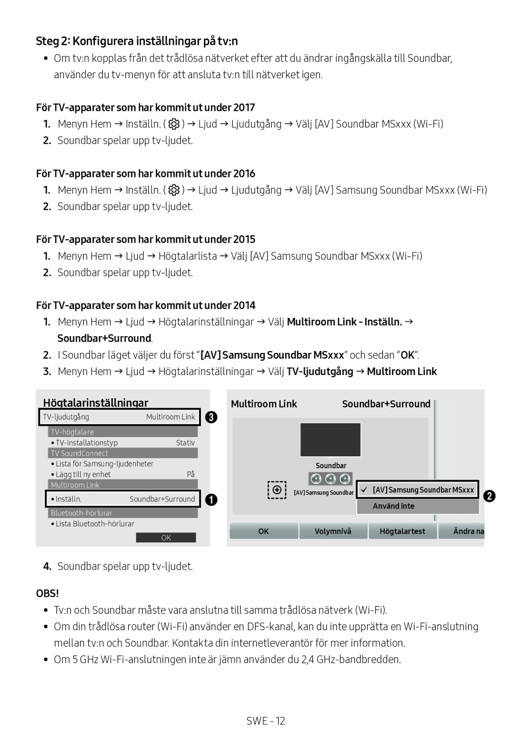 Samsung HW-MS560/XE manual Steg 2 Konfigurera inställningar på tvn, För TV-apparater som har kommit ut under 