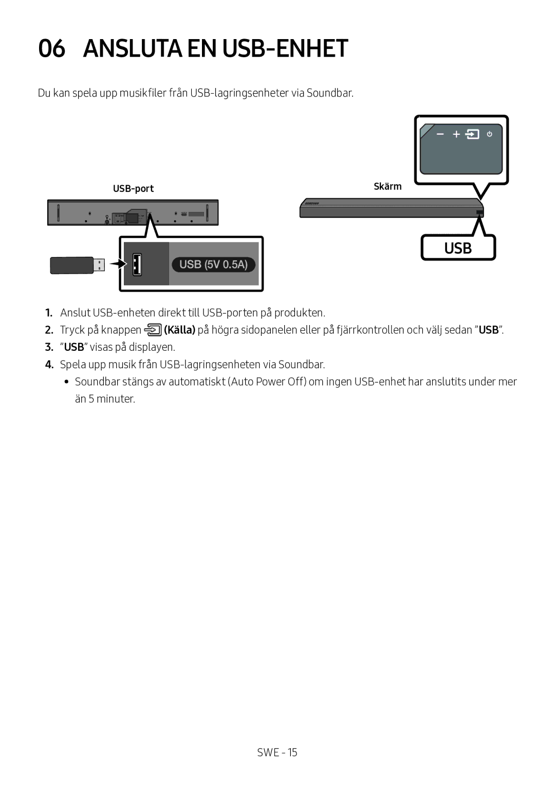 Samsung HW-MS560/XE manual Ansluta EN USB-ENHET, USB-port 