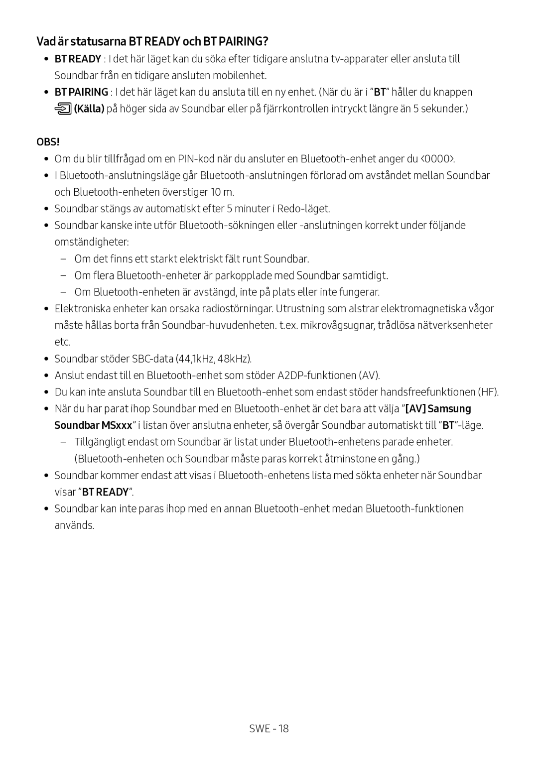 Samsung HW-MS560/XE manual Vad är statusarna BT Ready och BT PAIRING? 