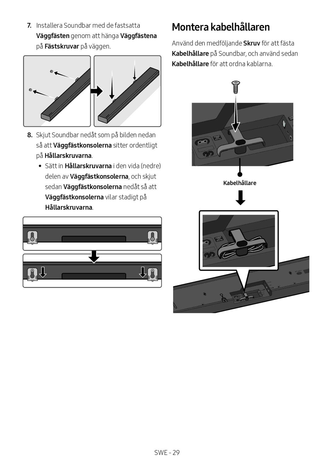 Samsung HW-MS560/XE manual Montera kabelhållaren, Kabelhållare 