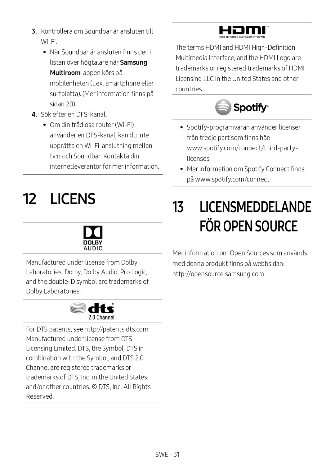 Samsung HW-MS560/XE manual Licensmeddelande FÖR Open Source 