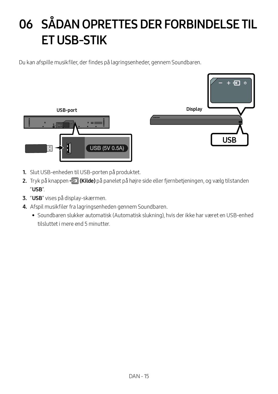 Samsung HW-MS560/XE manual 06 Sådan Oprettes DER Forbindelse TIL ET USB-STIK, USB-port 