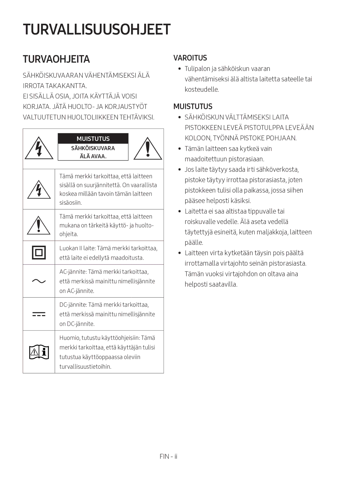 Samsung HW-MS560/XE manual Turvallisuusohjeet, Turvaohjeita 