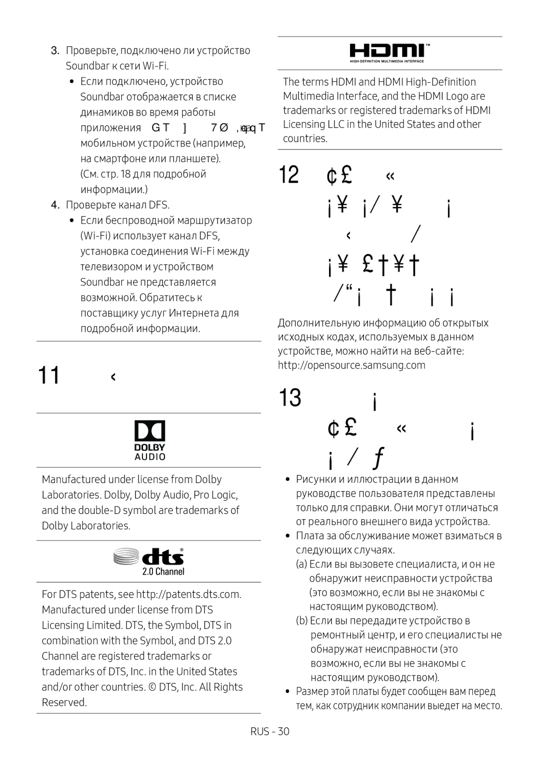 Samsung HW-MS6500/RU, HW-MS6501/RU manual 11 Лицензия, 12 Примечание 