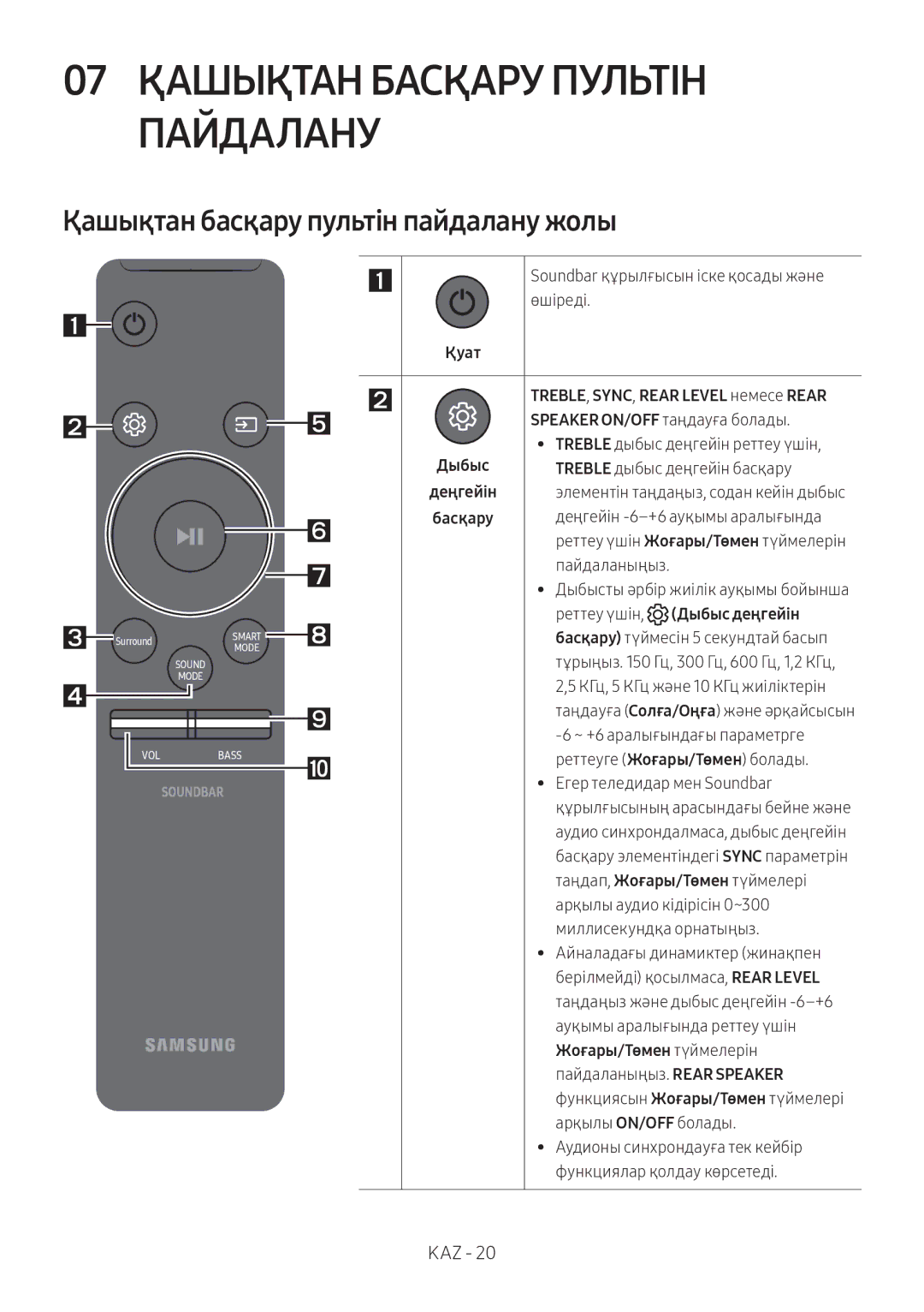 Samsung HW-MS6500/RU, HW-MS6501/RU 07 Қашықтан Басқару Пультін Пайдалану, Қашықтан басқару пультін пайдалану жолы, Қуат 